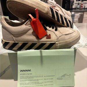 Off-White Cream and Black Sneakers with Red Detail